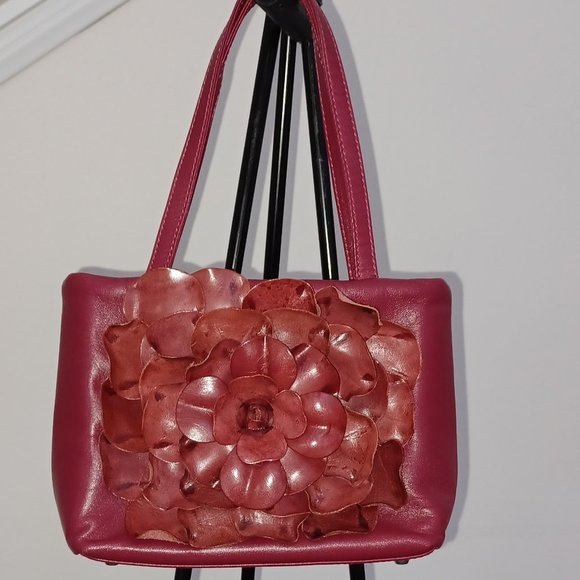 Paolo Masi Red Handbag Genuine Leather Flower Canvas Hobo Smal Bag Italy Vintage - Picture 6 of 6